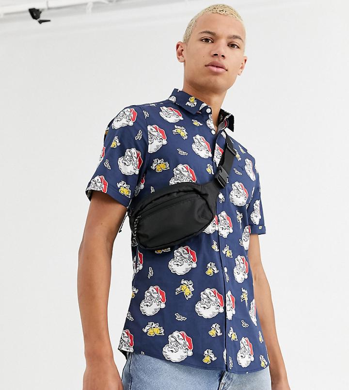 Asos Design Tall Slim Fit Stretch Shirt In Santa Face Print-navy