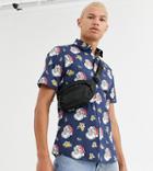 Asos Design Tall Slim Fit Stretch Shirt In Santa Face Print-navy
