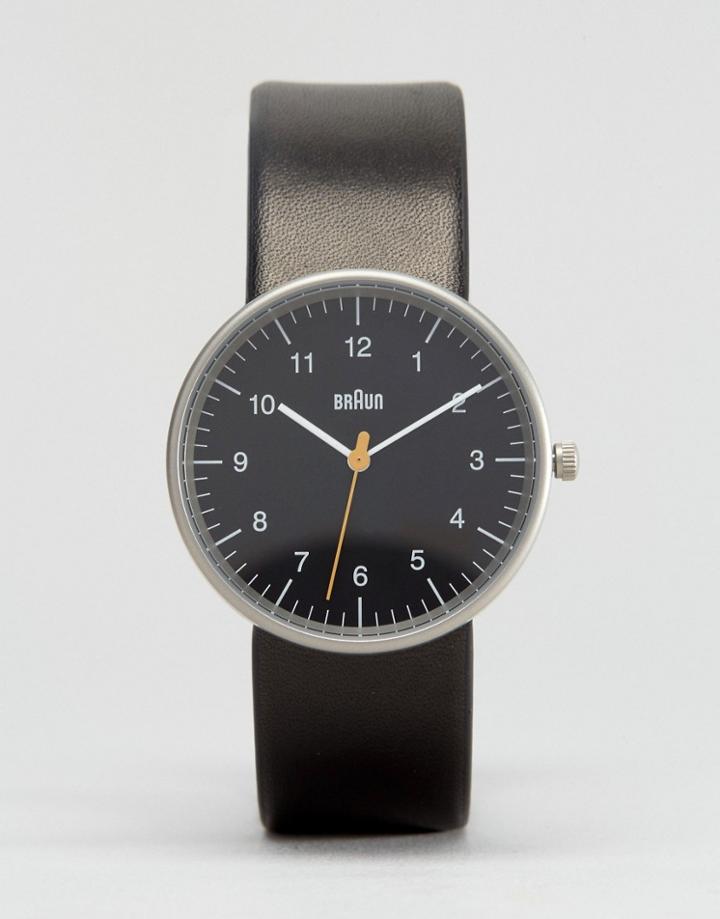 Braun Classic Leather Watch In Black & Black Dial - Black