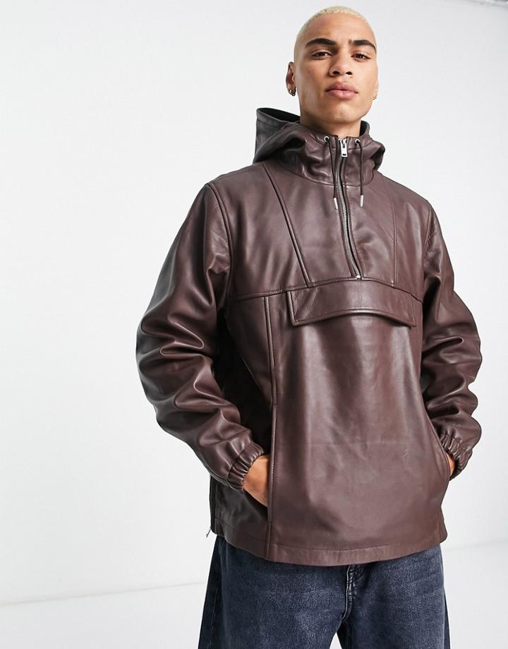 Bolongaro Trevor Leather Pullover Jacket In Rust-red