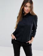 Asos Blouse With Overlay & Dipped Hem - Black