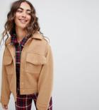 Monki Textured Short Jacket With Oversized Pockets In Beige