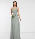 Asos Design Tall Bridesmaid Cami Maxi Dress With Ruched Bodice And Tie Waist-green