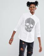 Noose & Monkey Skinny Flocked Skull Shirt - White