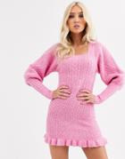 Asos Design Cable Knit Mini Dress With Volume Sleeve