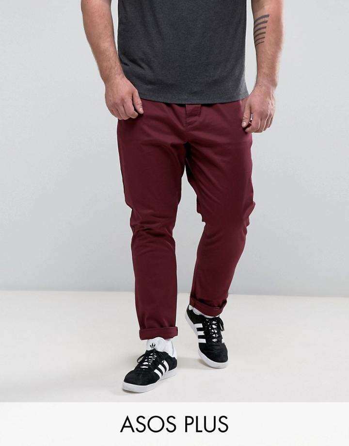 Asos Plus Skinny Chinos In Burgundy - Red