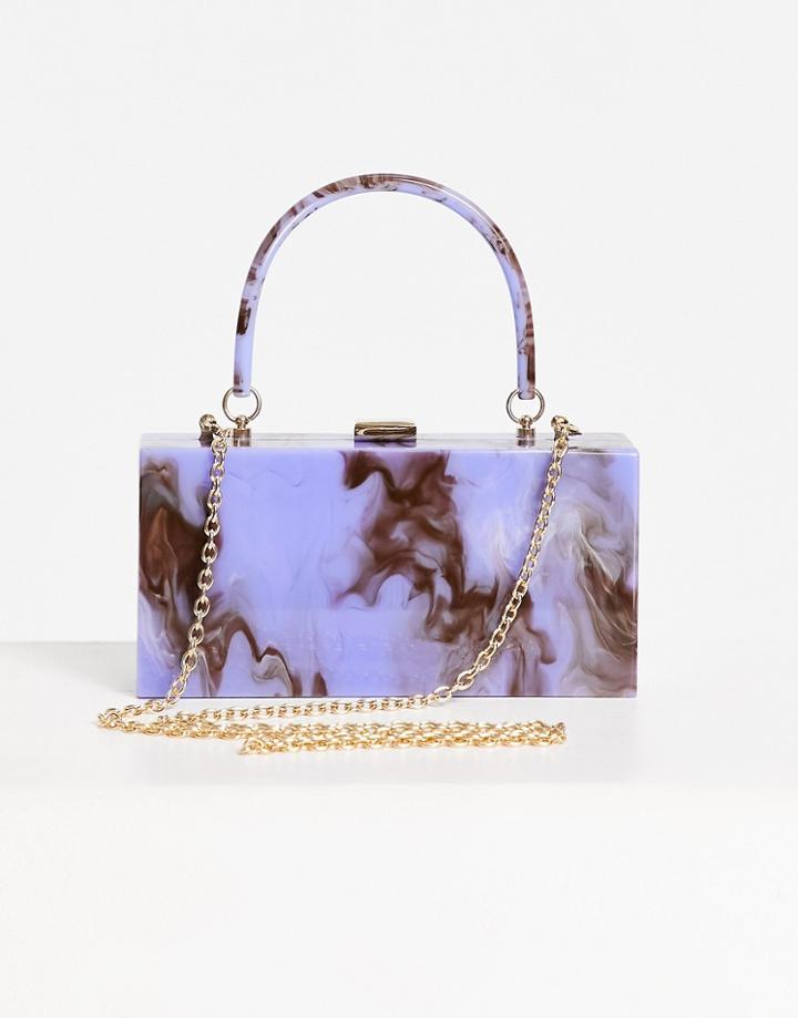 Asos Design Marble Box Clutch Bag With Detachable Chain Strap In Blue Swirl-blues