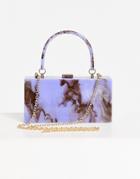 Asos Design Marble Box Clutch Bag With Detachable Chain Strap In Blue Swirl-blues