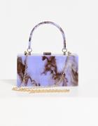 Asos Design Marble Box Clutch Bag With Detachable Chain Strap In Blue Swirl-blues