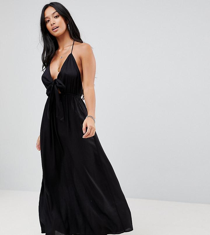 Asos Petite Woven Tie Front Maxi Beach Dress - Black