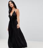Asos Petite Woven Tie Front Maxi Beach Dress - Black