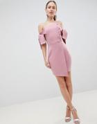 Asos Design Bardot Tie Sleeve Button Wrap Mini Dress - Pink