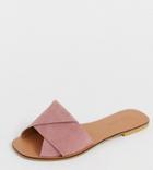 Asos Design Wide Fit Favoured Leather Flat Sandals-pink