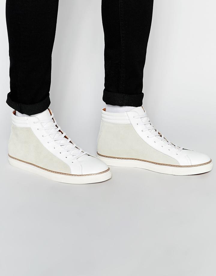 Asos Mid-top Sneakers In White Leather - White