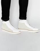 Asos Mid-top Sneakers In White Leather - White