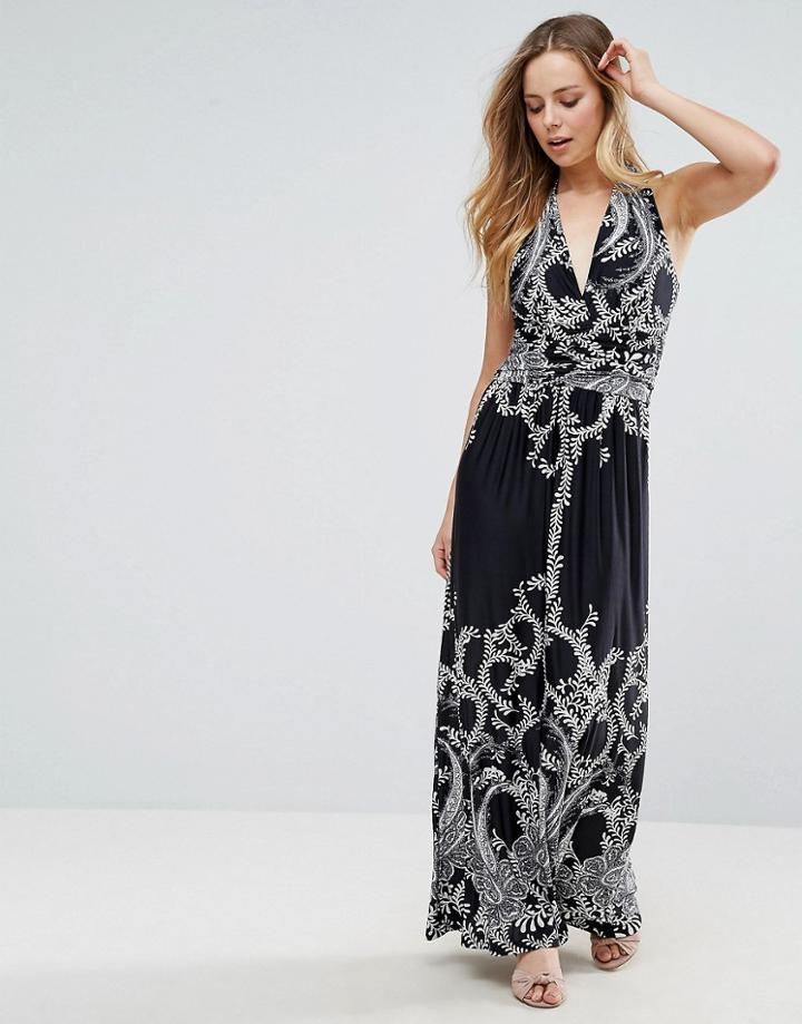 Pussycat London Printed Halterneck Maxi Dress - Black