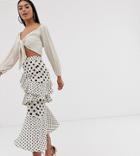 Pretty Lavish Ruffle Skirt In Mixed Polka Dot - White