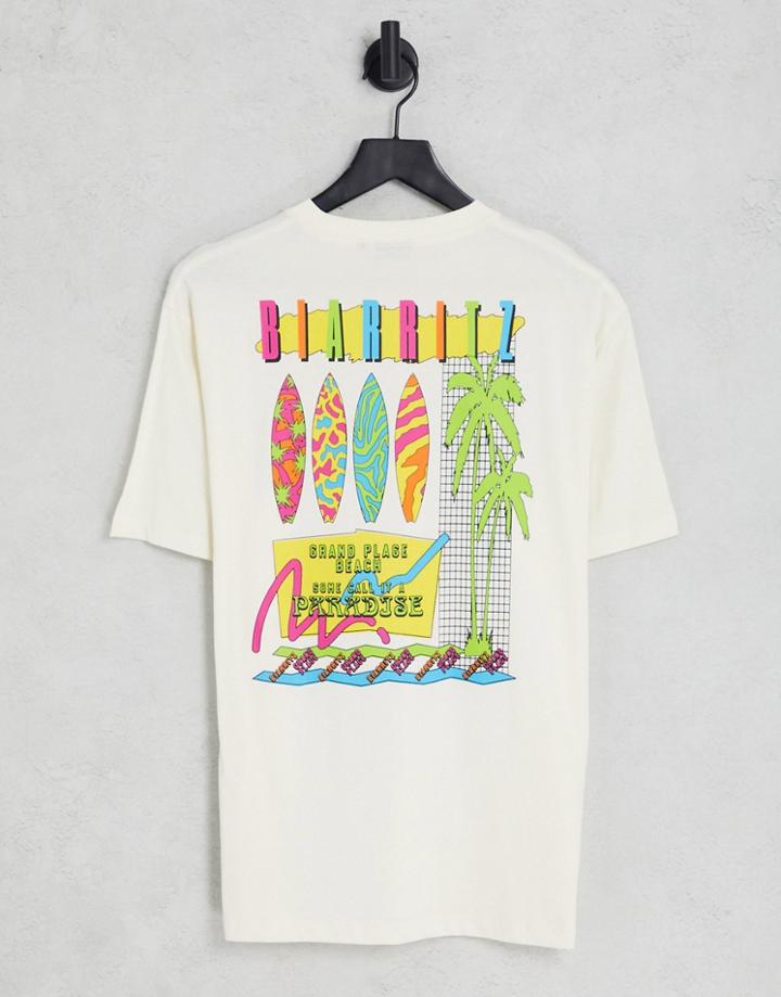 Asos Design Relaxed T-shirt In Off-white With Retro Surf Back Print