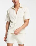 Jack & Jones Premium Plisse Shirt In Beige - Part Of A Set-neutral