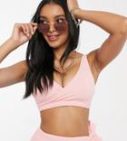 Peek & Beau Fuller Bust Exclusive Textured Wrap Front Bikini Top In Coral-pink