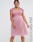 Little Mistress Plus Embellished Cold Shoulder Plunge Midi Dress - Pink