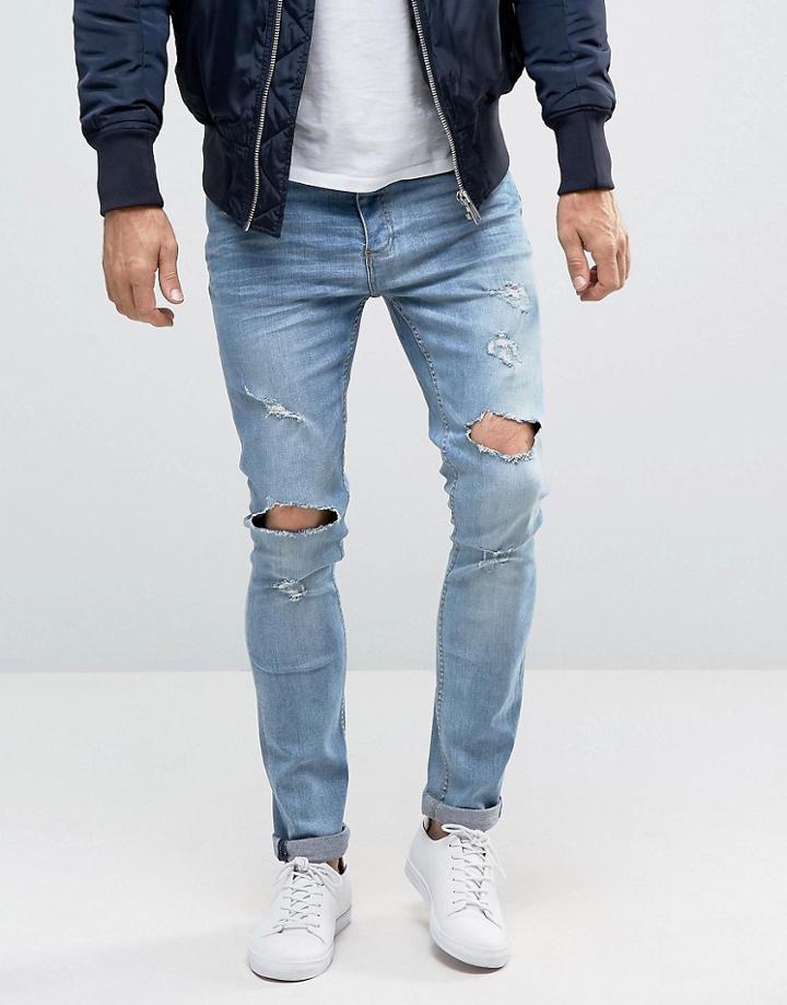 Brave Soul Distressed Skinny Jeans - Blue