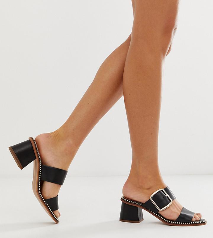 River Island Heeled Mules With Buckle In Black - Black