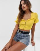 Skylar Rose Crop Top With Ruffle Hem And Open Back - Yellow