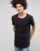 Troy Long Lined Curved T-shirt - Black
