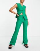 Topshop Flare Pants In Green