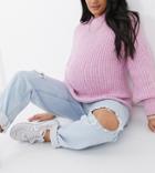 Pieces Maternity Chunky Knit Sweater With Volume Sleeve In Pastel Pink
