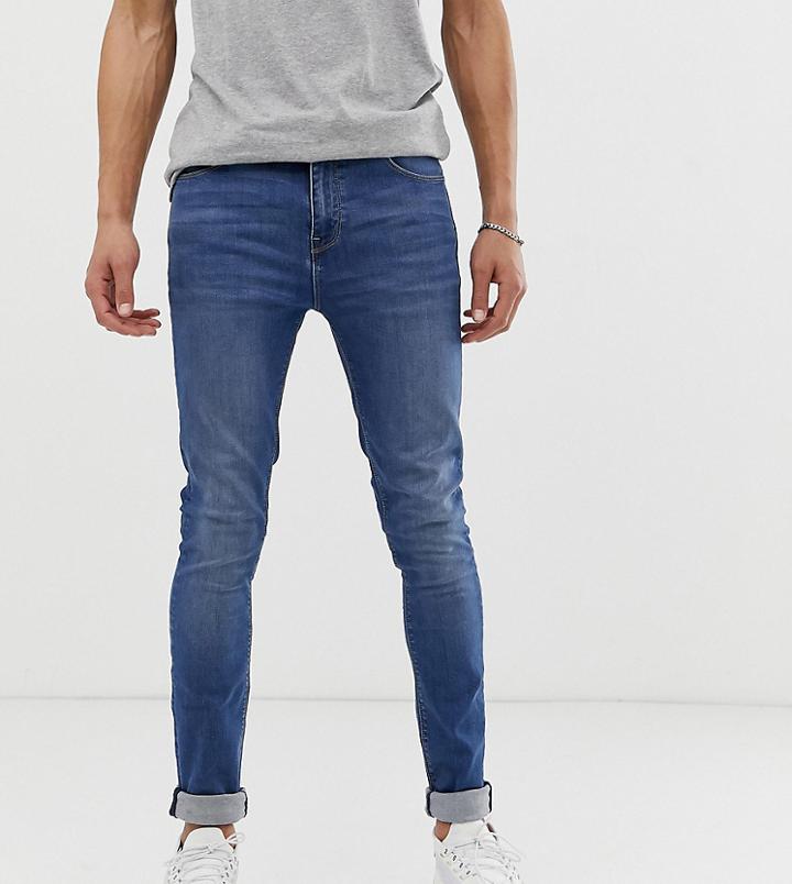 Asos Design Tall Super Skinny Jeans In Mid Wash-blue