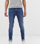 Asos Design Tall Super Skinny Jeans In Mid Wash-blue