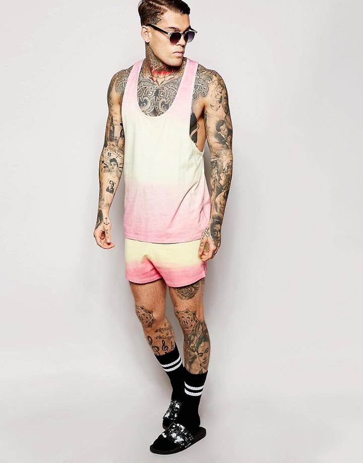 Asos Tank With Dip Dye And Extreme Racer Back In Co-ord - Yellow