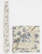 Asos Tie And Pocket Square Pack In Floral Print Save 21% - Cream