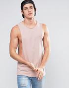 Asos Sleeveless T-shirt With Extreme Dropped Armhole And Raw Edge - Pink