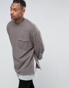 Asos Oversized Longline Sweatshirt With Pocket And Taping - Gray