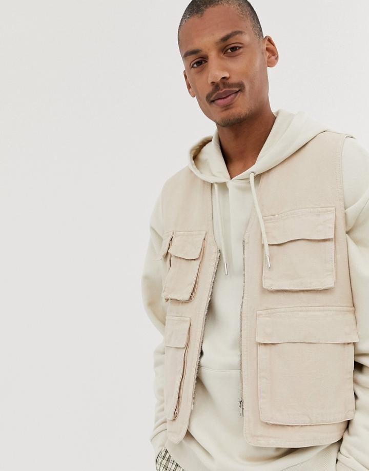 Asos Design Utility Vest In Sand - Stone