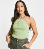 Topshop Tall Strappy Ribbed Wash Cami In Green