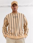 Asos Design Oversized Sweatshirt In Beige With Stripes And Legacy Print-neutral
