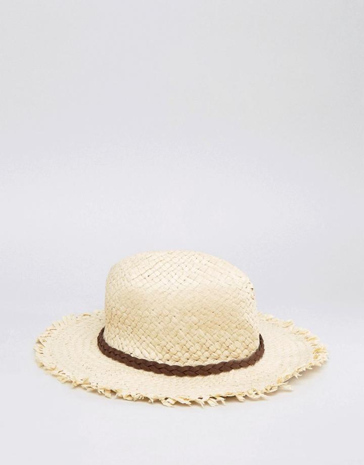 Asos Straw Festival Fedora Hat With Unfinished Brim - Beige