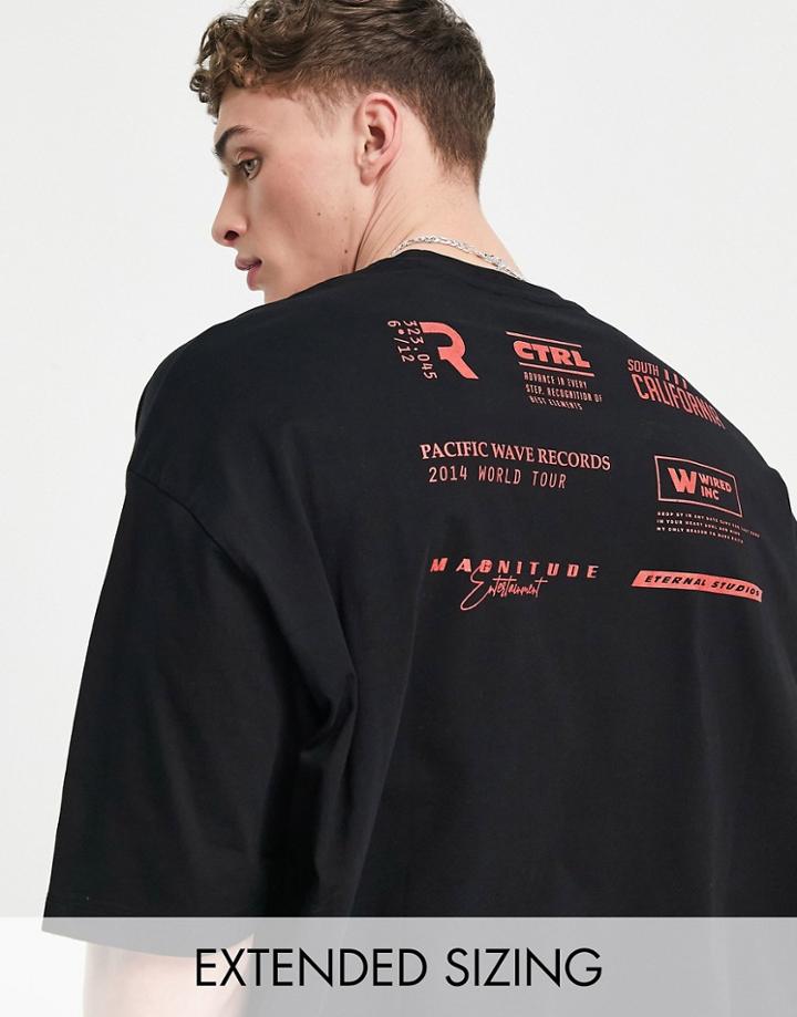 Asos Design Oversized T-shirt In Black With Red Text Back Print