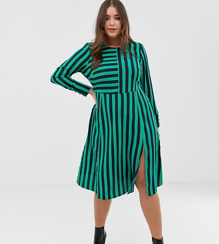 Asos Design Curve Midi Dress In Cut About Stripe - Multi