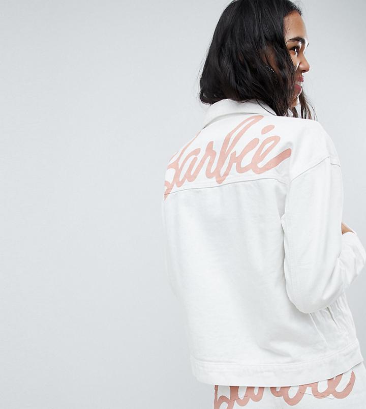Missguided Barbie Logo Denim Jacket - White