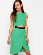 Asos Tulip Dress In Crepe With Shell Top - Green