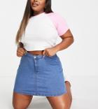 Don't Think Twice Plus Clara High Waist Stretch Denim Skirt In Mid Blue-blues