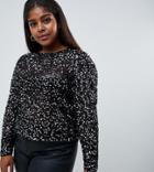 Asos Design Curve Long Sleeve Top With Sequin Embellishment-black