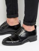 Asos Derby Shoes In Black Leather With Stud Detailing - Black