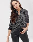 Asos Design Cropped Long Sleeve Shirt In Crocodile Animal Print-multi