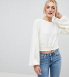 Fashion Union Tall Bishop Sleeve Cropped Knitted Sweater - White